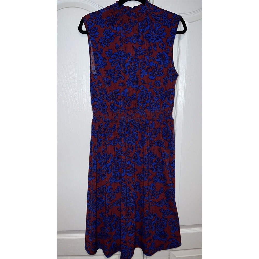ModCloth Midi Dress L Maroon Fit Flare Stretch Cinch Waist Pleated Sleevless